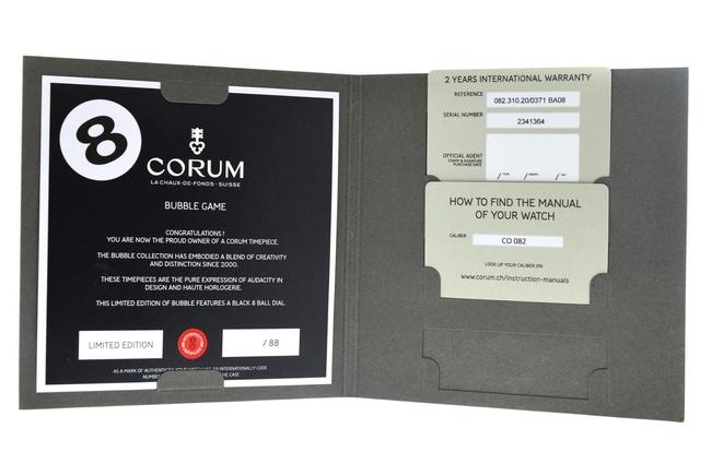 Corum Silver Bubble Game 8 Ball 082.310.20/0371 Ba08 Limited Edition Steel 47 Watch Corum Silver Bubble Game 8 Ball 082.310.20/0371 Ba08 Limited Edition Steel 47 Watch