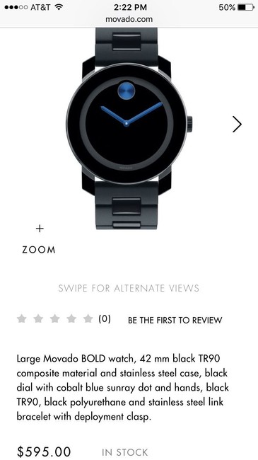 Movado Black Mens Unisex Blue Accents Bold Series Swiss 3600099 Watch Movado Black Mens Unisex Blue Accents Bold Series Swiss 3600099 Watch