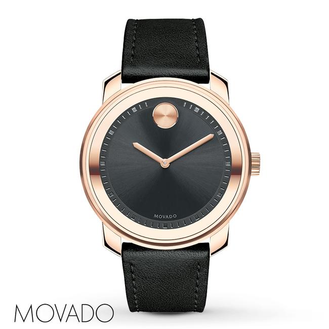 Movado Black Bold Leather Strap Rose Gold Mens Quartz 3600376 Watch Movado Black Bold Leather Strap Rose Gold Mens Quartz 3600376 Watch