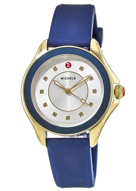 Michele Blue Cape Silicone Gold Tone Silver Dial Mww27a000013 Watch Michele Blue Cape Silicone Gold Tone Silver Dial Mww27a000013 Watch