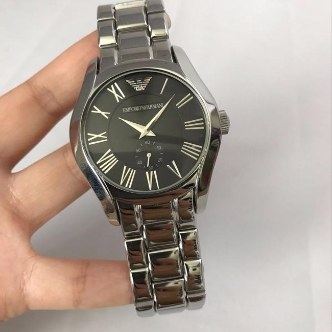 Emporio Armani Silver and Black Mens Dial Stainless Bracelet Watch Emporio Armani Silver and Black Mens Dial Stainless Bracelet Watch