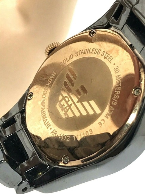 Emporio Armani Black Womens Ceramic Mop Dial Rose Gold Ar1412 Watch Emporio Armani Black Womens Ceramic Mop Dial Rose Gold Ar1412 Watch