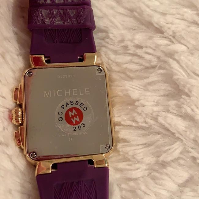 Michele Purple Jelly Womens Mww06l000020 Park Bean Goldplated Rectangle Chronograph Dial Strap Watch Michele Purple Jelly Womens Mww06l000020 Park Bean Goldplated Rectangle Chronograph Dial Strap Watch