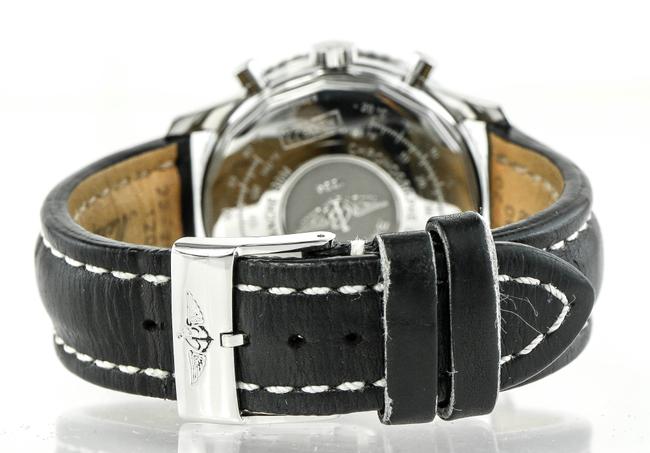 Breitling Stainless Steel and Black Leather Cosmonaute Navitimer Watch Breitling Stainless Steel and Black Leather Cosmonaute Navitimer Watch