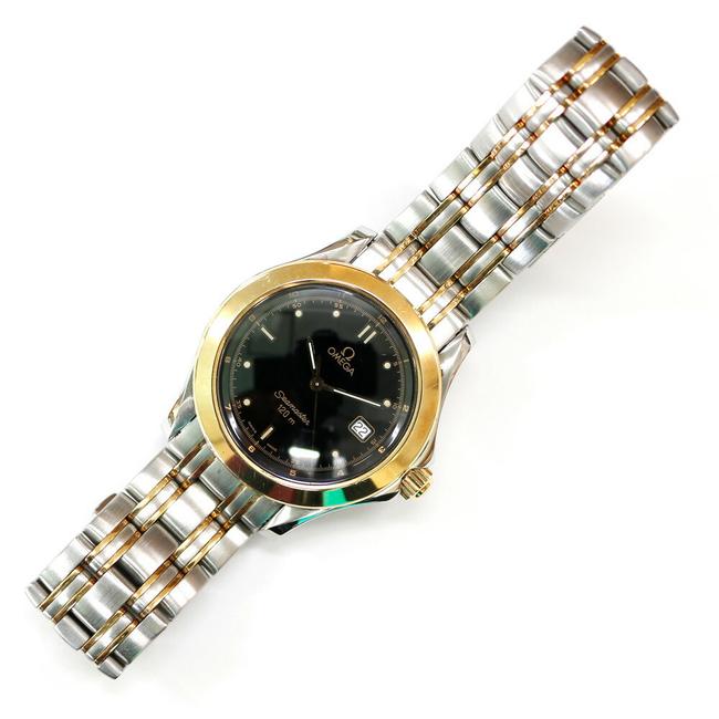 Omega Gold / Silver 120m Combi Seamaster Black Mens Stainless Steel Plating Watch Omega Gold / Silver 120m Combi Seamaster Black Mens Stainless Steel Plating Watch