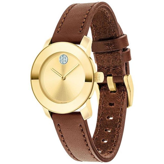 Movado Gold Brown Leather Strap Crystal Dot Womens Quartz 3600437 Watch Movado Gold Brown Leather Strap Crystal Dot Womens Quartz 3600437 Watch
