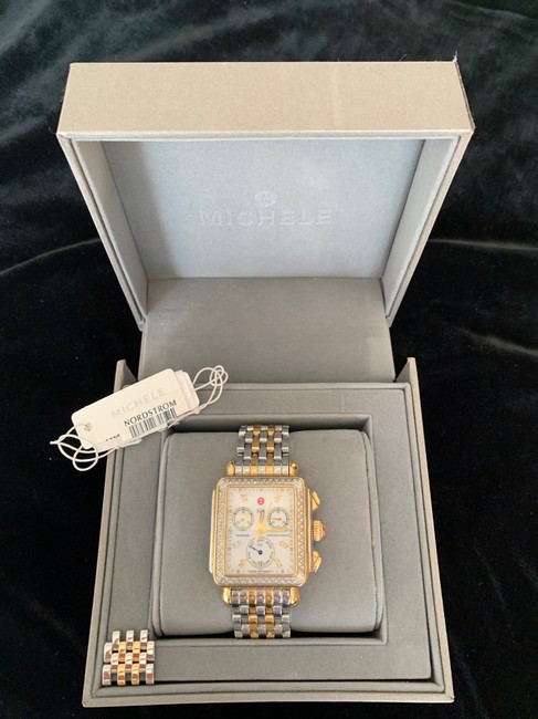 Michele Silver/Gold Deco Two-tone Diamond Bracelet Watch Michele Silver/Gold Deco Two-tone Diamond Bracelet Watch