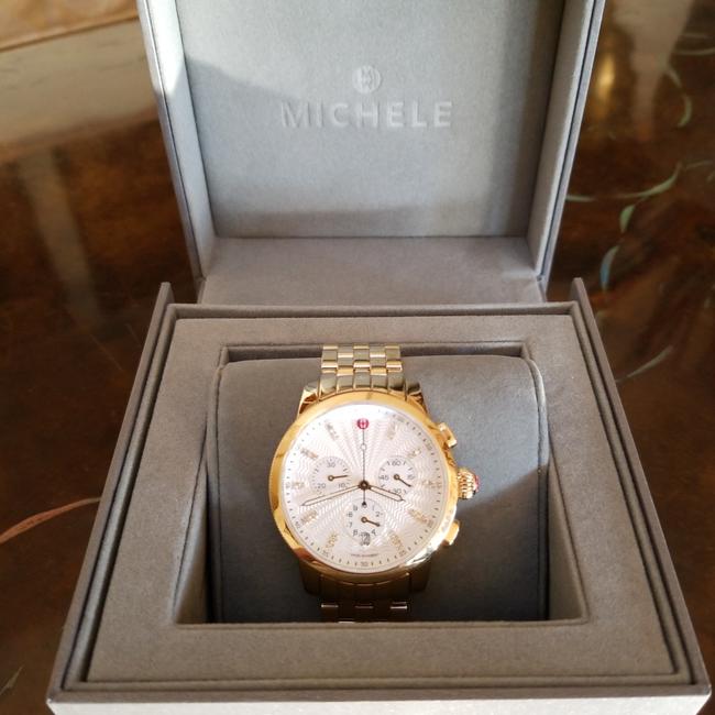Michele Gold Plated Quartz with Diamond Markers Watch Michele Gold Plated Quartz with Diamond Markers Watch