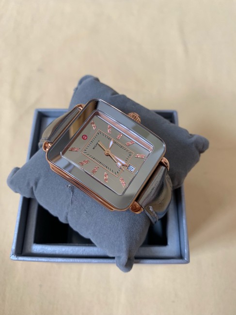 Michele Multicolor New Deco Sport High Shine Two Tone Mirror Dial Gunmetal Leather Watch Michele Multicolor New Deco Sport High Shine Two Tone Mirror Dial Gunmetal Leather Watch