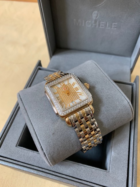 Michele Gold/Silver Like New Deco Madison Mid Two-tone Diamond Mww06g000007 Watch Michele Gold/Silver Like New Deco Madison Mid Two-tone Diamond Mww06g000007 Watch