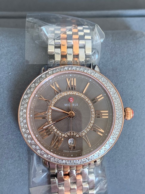 Michele Silver and Rosegold Serein 16 Mid Diamond Cocoa Diamond Dial 2 Tones Watch Michele Silver and Rosegold Serein 16 Mid Diamond Cocoa Diamond Dial 2 Tones Watch