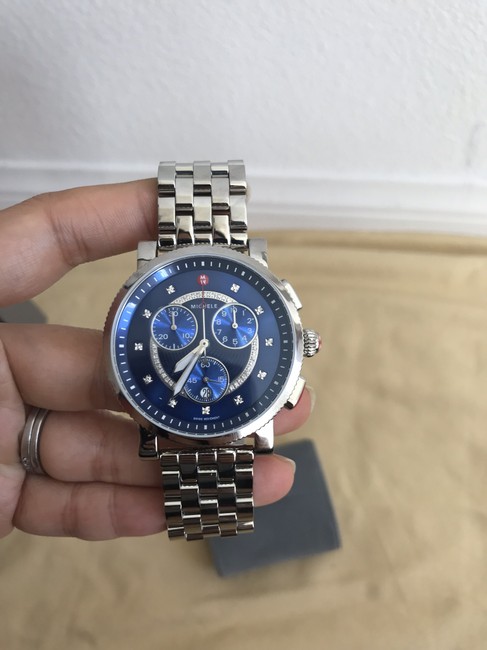 Michele Silver/ Blue Large Sport Sail Diamond Dial Mw01k000118 Watch Michele Silver/ Blue Large Sport Sail Diamond Dial Mw01k000118 Watch