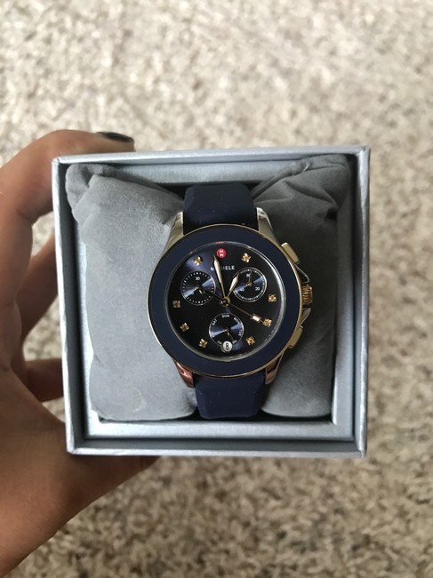 Michele Gold/ Silver/ Navy Cape Chronograph 2 Tone Mww27c000005 Watch Michele Gold/ Silver/ Navy Cape Chronograph 2 Tone Mww27c000005 Watch