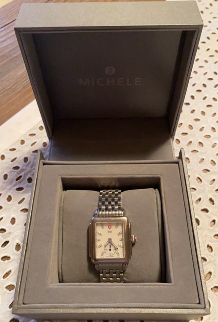 Michele Silver Deco Mid Stainless Diamond Dial Watch Michele Silver Deco Mid Stainless Diamond Dial Watch