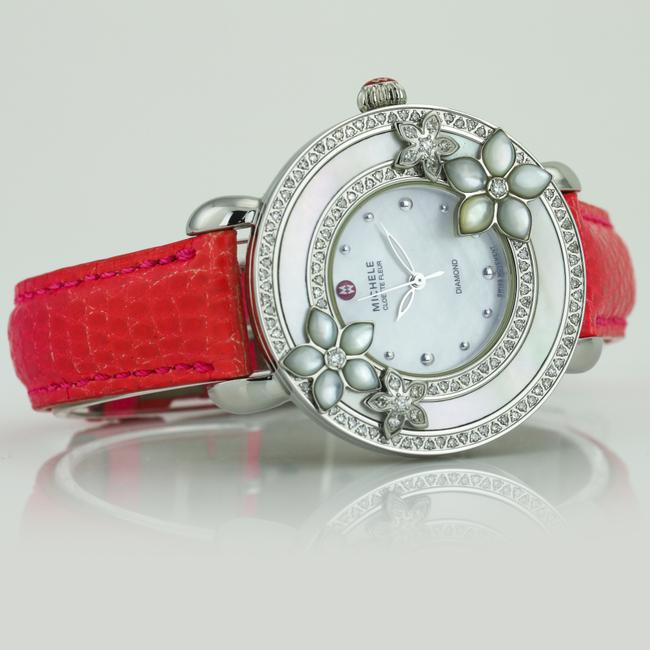 Michele Silver Pink Cloette Fleur Limited Edition Stainless Steel Womens Watch Michele Silver Pink Cloette Fleur Limited Edition Stainless Steel Womens Watch