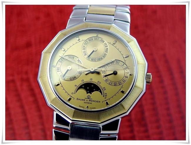 Baume & Mercier Gold Tone and Stainless Steel Riviera W Mens Moon-phase 18k Solid Ss Quartz W/Bracelet Watch Baume & Mercier Gold Tone and Stainless Steel Riviera W Mens Moon-phase 18k Solid Ss Quartz W/Bracelet Watch
