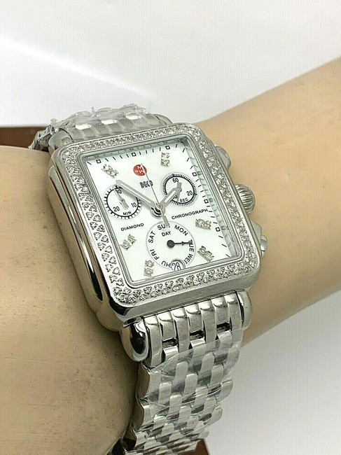 Michele Silver Deco Ladies Chronograph Mop 0.66ctw Diamond Mw06p01a1046 Watch Michele Silver Deco Ladies Chronograph Mop 0.66ctw Diamond Mw06p01a1046 Watch