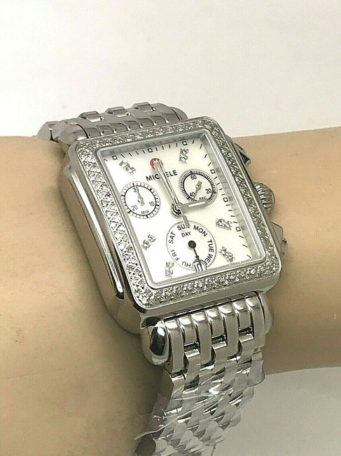 Michele Silver Deco Ladies Chronograph Mop 0.66ctw Diamond Mw06p01a1046 Watch Michele Silver Deco Ladies Chronograph Mop 0.66ctw Diamond Mw06p01a1046 Watch