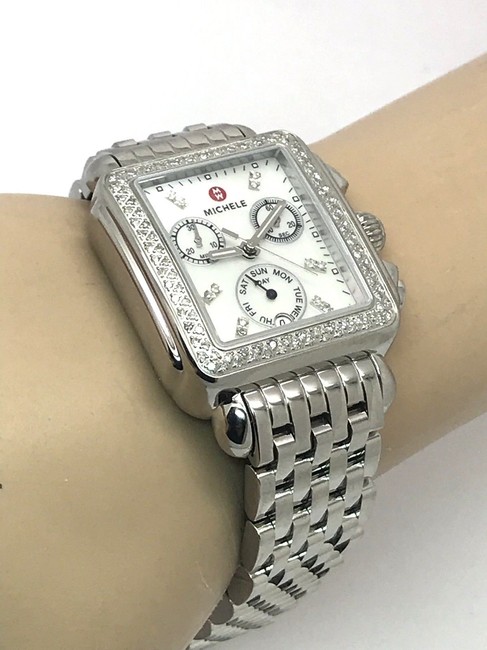 Michele Silver Deco Ladies Chronograph Mop 0.66ctw Diamond Mw06p01a1046 Watch Michele Silver Deco Ladies Chronograph Mop 0.66ctw Diamond Mw06p01a1046 Watch