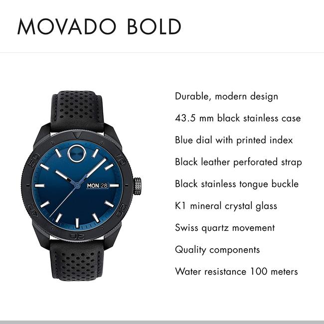Movado Black 3600495 Leather Mens Watch Movado Black 3600495 Leather Mens Watch
