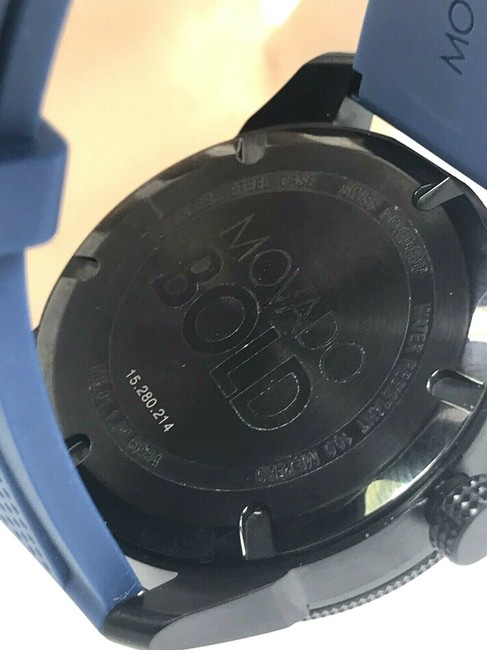Movado Black & Blue Bold Mens Dial Day Date Swiss Quartz Silicone Band Watch Movado Black & Blue Bold Mens Dial Day Date Swiss Quartz Silicone Band Watch