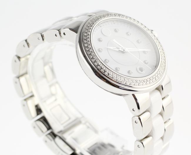Movado Silver Stainless Steel White Ceramic Diamond Cerena 0606625 Watch Movado Silver Stainless Steel White Ceramic Diamond Cerena 0606625 Watch