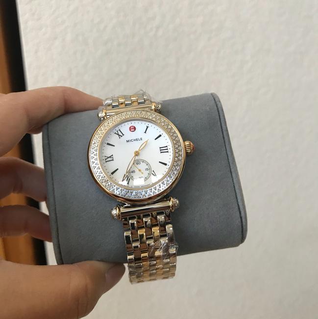 Michele Gold/ Silver Caber Diamond Mop Two Tone Watch Michele Gold/ Silver Caber Diamond Mop Two Tone Watch