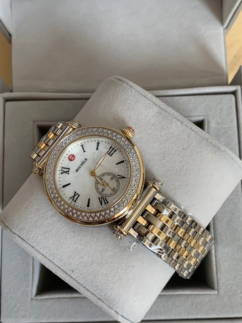 Michele Gold- Silver Caber Diamond Mop Two Tone Mww16a000066 Watch Michele Gold- Silver Caber Diamond Mop Two Tone Mww16a000066 Watch