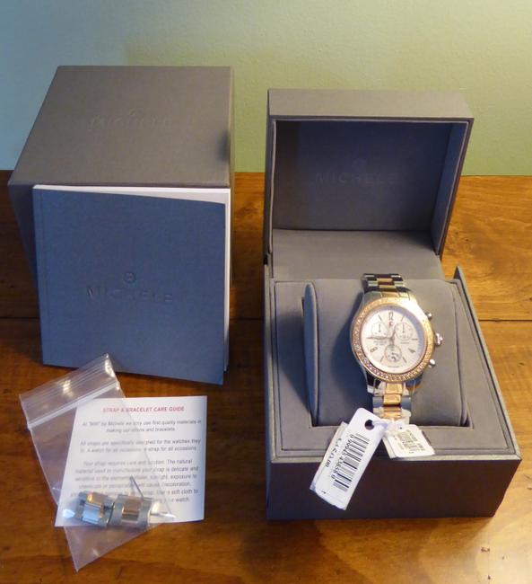 Michele Rose Gold/Silver 045 Ladies Jetway Diamond Swiss Quartz Chronograph Watch Michele Rose Gold/Silver 045 Ladies Jetway Diamond Swiss Quartz Chronograph Watch