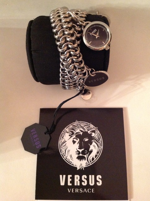 Versace Silver and Black Versus By Soft Double-tour Charm Bracelet Watch Versace Silver and Black Versus By Soft Double-tour Charm Bracelet Watch