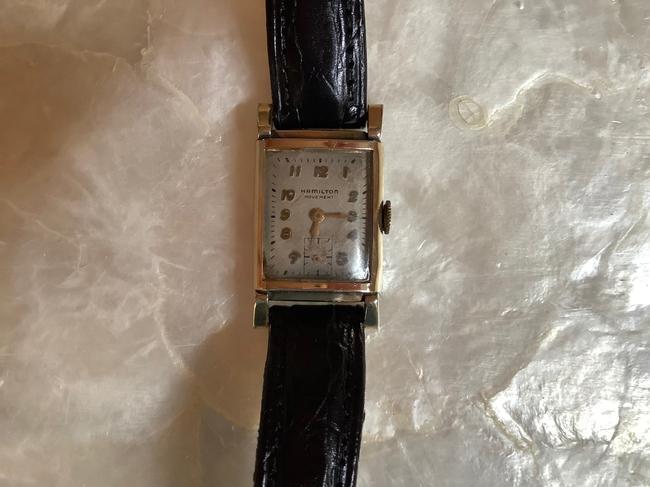 Hamilton Silver Case with Black Strap Circa 1930s Vintage Watch Hamilton Silver Case with Black Strap Circa 1930s Vintage Watch
