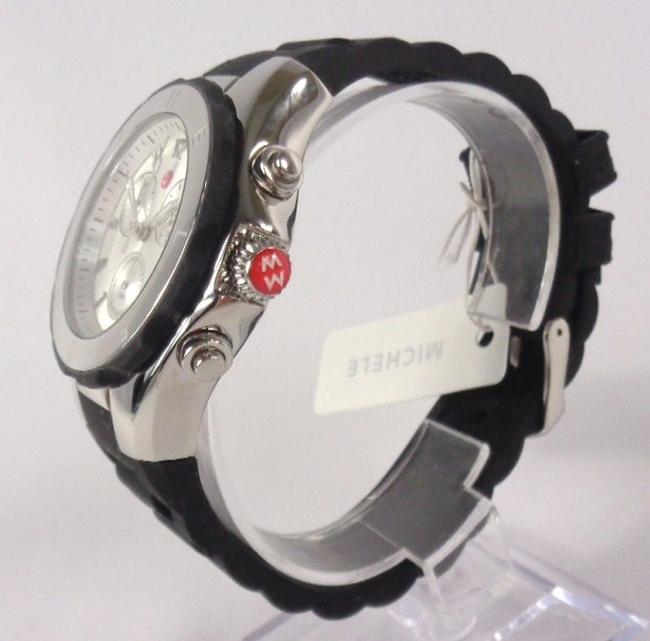 Michele Black/Silver Jelly Mww12f000033 Womens Bean Chrono Tone Silicon Bracelet New Watch Michele Black/Silver Jelly Mww12f000033 Womens Bean Chrono Tone Silicon Bracelet New Watch
