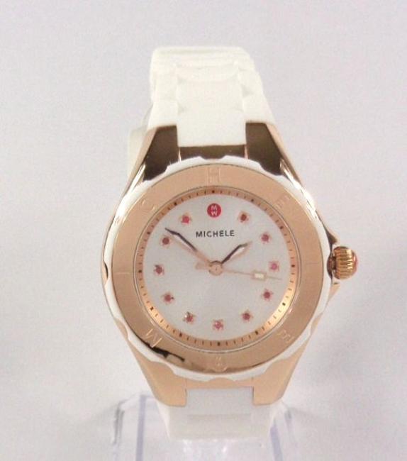 Michele Rose Gold/White Jelly Mww12p000003 Womens Petite Bean Topaz Crystals Plated Silicon New Watch Michele Rose Gold/White Jelly Mww12p000003 Womens Petite Bean Topaz Crystals Plated Silicon New Watch