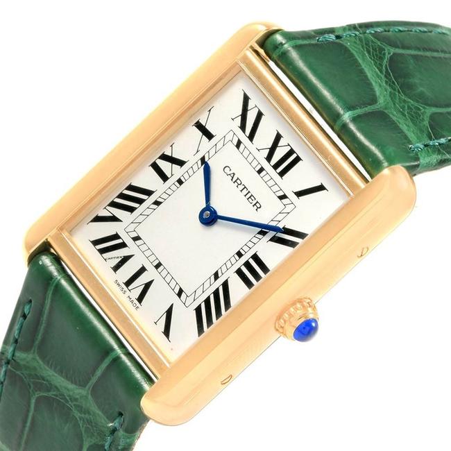 Cartier Silver Tank Solo Large Yellow Gold Steel Green Strap Unisex W10 Watch Cartier Silver Tank Solo Large Yellow Gold Steel Green Strap Unisex W10 Watch
