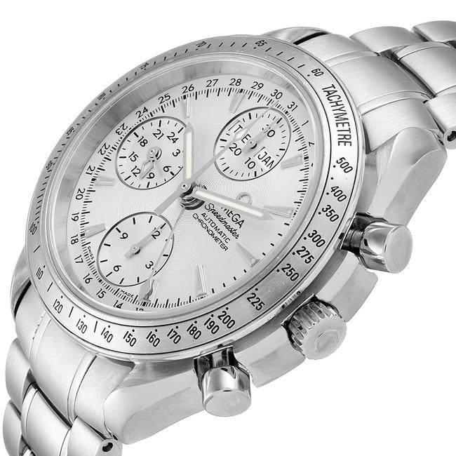 Omega Silver Speedmaster Day Date Chrono Dial 3221.30.00 Card Watch Omega Silver Speedmaster Day Date Chrono Dial 3221.30.00 Card Watch