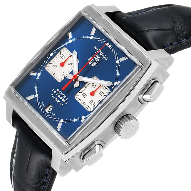 TAG Heuer Blue Monaco Calibre 12 Dial Black Strap Mens Caw2111 Watch TAG Heuer Blue Monaco Calibre 12 Dial Black Strap Mens Caw2111 Watch