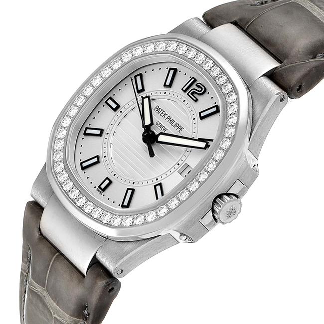 Patek Philippe Silver Nautilus White Gold Diamond Grey Strap Ladies Watch Patek Philippe Silver Nautilus White Gold Diamond Grey Strap Ladies Watch