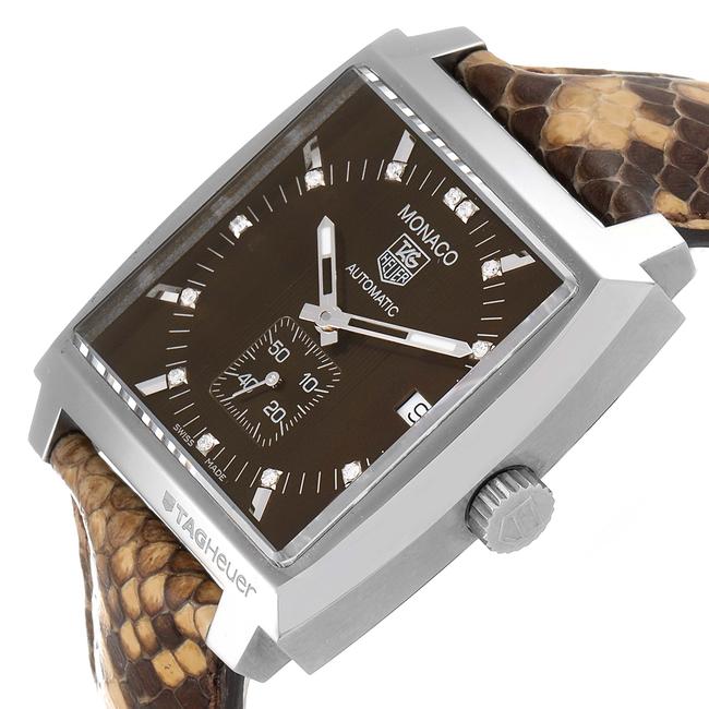 TAG Heuer Brown Monaco Bronze Diamond Dial Python Strap Steel Mens Watch TAG Heuer Brown Monaco Bronze Diamond Dial Python Strap Steel Mens Watch