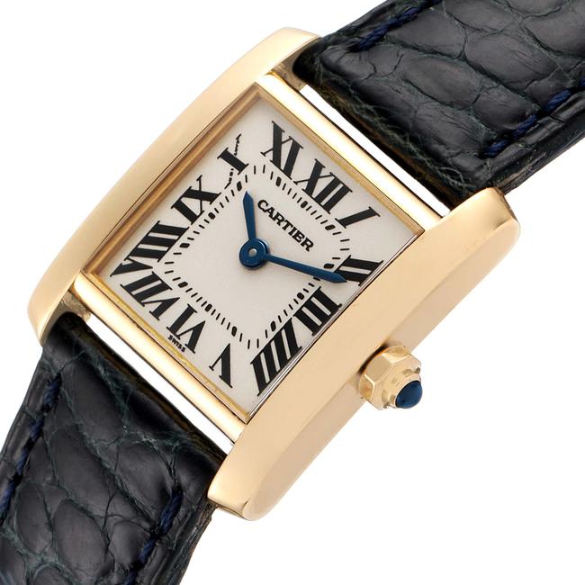 Cartier Silver Tank Francaise Yellow Gold Black Strap Ladies W5000256 Watch Cartier Silver Tank Francaise Yellow Gold Black Strap Ladies W5000256 Watch