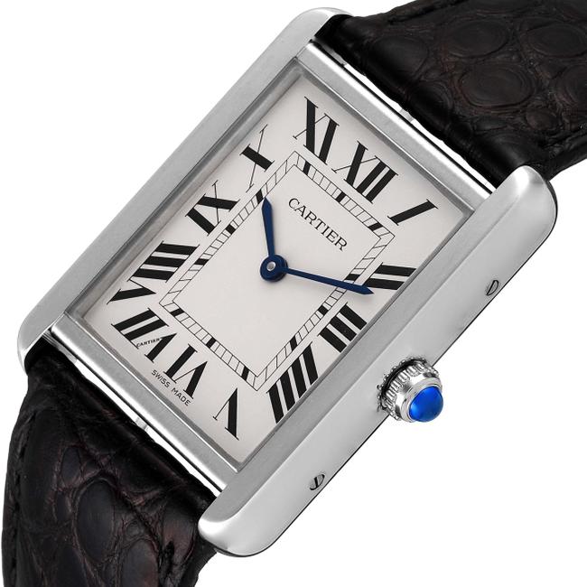 Cartier Silver Tank Solo Steel Dial Black Strap Unisex W1018355 Watch Cartier Silver Tank Solo Steel Dial Black Strap Unisex W1018355 Watch