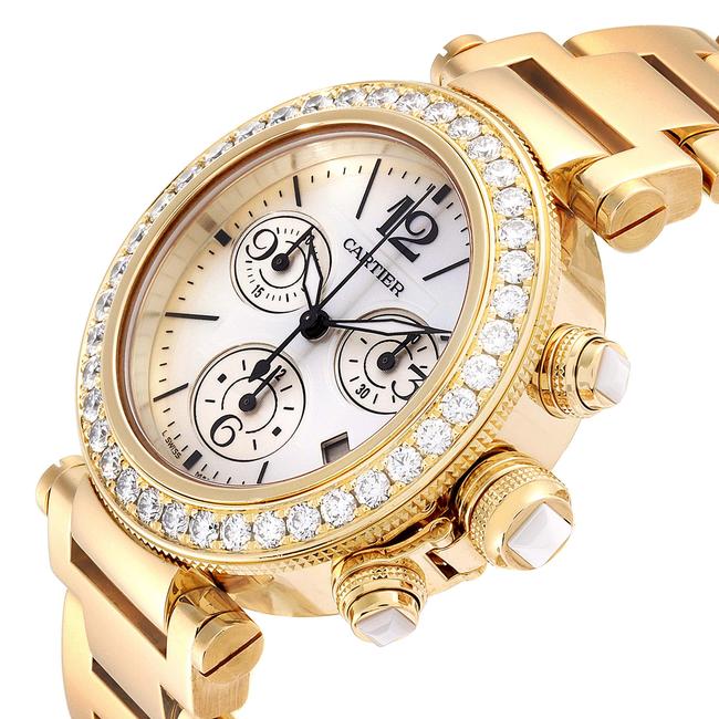 Cartier Mother Of Pearl Pasha Seatimer Chronograph Yellow Gold Diamond Wj130007 Watch Cartier Mother Of Pearl Pasha Seatimer Chronograph Yellow Gold Diamond Wj130007 Watch