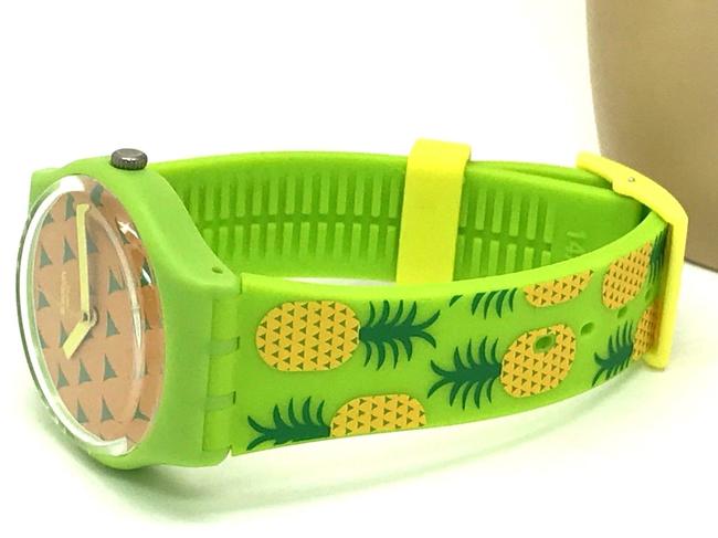 Swatch Ornge Yellow Green Pineapple Print Rubber Band Swiss Womens Watch Swatch Ornge Yellow Green Pineapple Print Rubber Band Swiss Womens Watch