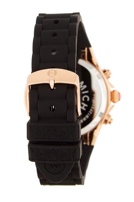 Michele Rose Gold Black Jelly Tahitian Silcone Stainless Steel Chronograph Mww12f000035 Watch Michele Rose Gold Black Jelly Tahitian Silcone Stainless Steel Chronograph Mww12f000035 Watch