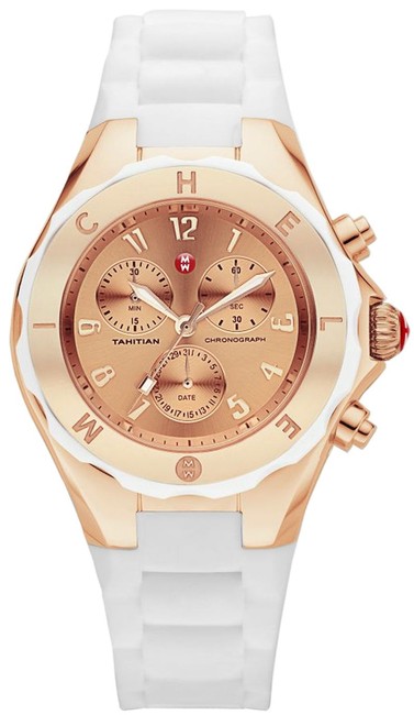 Michele White Rose Gold Jelly Tahitian Silicone Stainless Steel Chronograph Mww12f000030 Watch Michele White Rose Gold Jelly Tahitian Silicone Stainless Steel Chronograph Mww12f000030 Watch