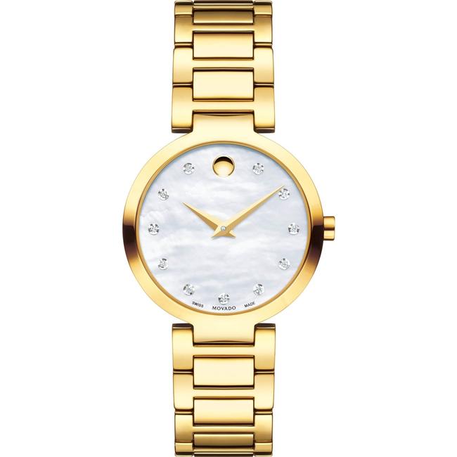 Movado Gold Modern Classic Mother Of Pearl Diamond Quartz 0607105 Watch Movado Gold Modern Classic Mother Of Pearl Diamond Quartz 0607105 Watch