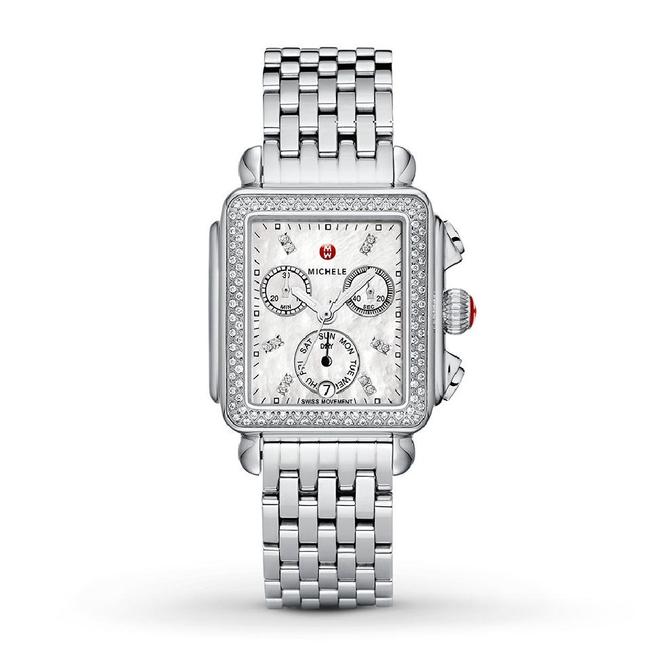 Michele Silver Deco Stainless Mother Of Pearl Diamond Mww06p000099 Watch Michele Silver Deco Stainless Mother Of Pearl Diamond Mww06p000099 Watch