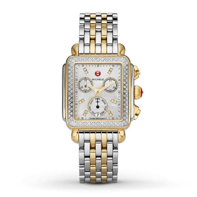 Michele Two Tone Deco 18k Gold Mother Of Pearl Diamond Mww06p000108 Watch Michele Two Tone Deco 18k Gold Mother Of Pearl Diamond Mww06p000108 Watch