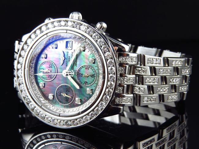 Breitling Stainless Steel Custom Mens Chronomat Aeromarine 41 Mm Genuine Diamond 9.5 Ct Watch Breitling Stainless Steel Custom Mens Chronomat Aeromarine 41 Mm Genuine Diamond 9.5 Ct Watch