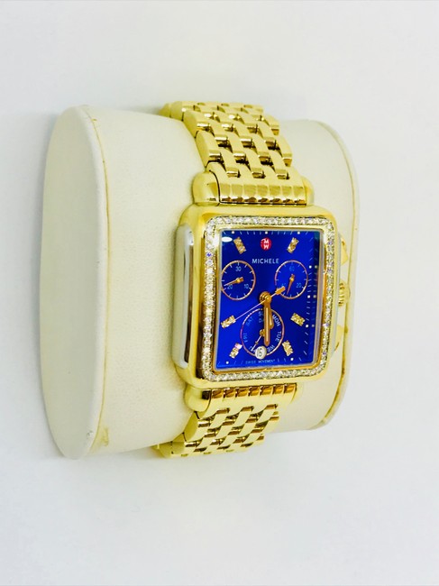 Michele Gold Blue Dial 1.02ct Deco Cobalt Twotone Mw06p00c9101 Custom Watch Michele Gold Blue Dial 1.02ct Deco Cobalt Twotone Mw06p00c9101 Custom Watch