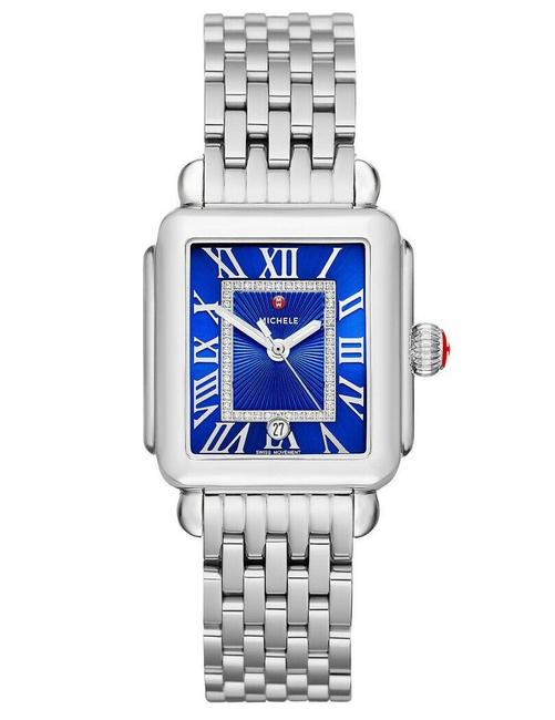 Michele Silver Deco Madison Stainless Cobalt Blue Diamond Mww06t000154 Watch Michele Silver Deco Madison Stainless Cobalt Blue Diamond Mww06t000154 Watch